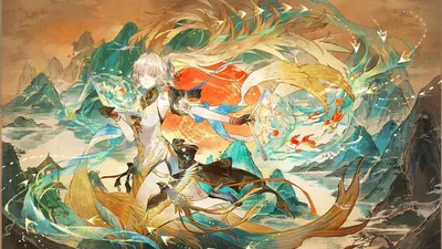 Ethereal Warrior in Golden Robes Among Mountain Peaks - free anime wallpaper 3840×2160