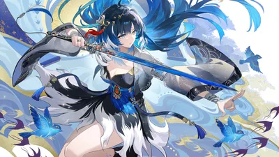 Blue-Haired Warrior with Dual Curved Blades - free anime wallpaper 3840×2160