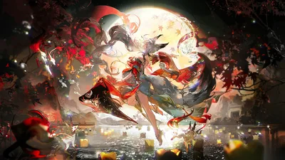 Celestial Warrior Among Autumn Leaves and Lanterns - free anime wallpaper 3840×2160