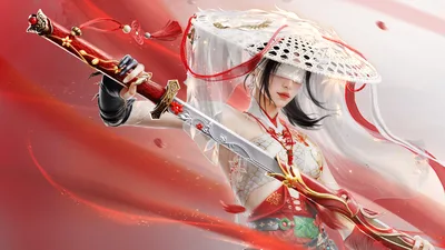 Ethereal Warrior Woman in Traditional Red and White Attire - free art & design wallpaper 3840×2160