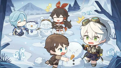 Anime Characters Building Snowmen in Winter Landscape - free anime wallpaper 2560×1440