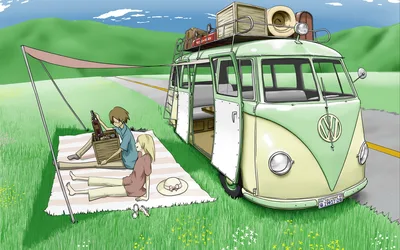 Vintage Camper Van Road Trip Picnic Scene - free people & portraits wallpaper 1920×1201