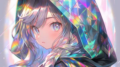 Anime Girl With Iridescent Holographic Hood - free anime wallpaper 2048×1152