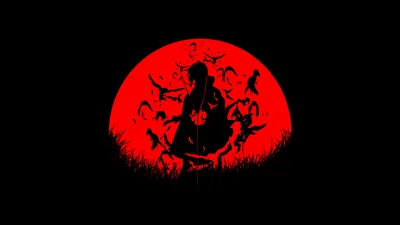 Itachi's Crimson Moon Silhouette - free dark wallpaper 5120×2880