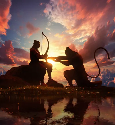 Rama and Hanuman's Divine Sunset Meeting - free movies & tv wallpaper 3840×4190