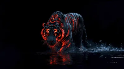 Glowing Tiger in Dark Waters - free animals wallpaper 5120×2880