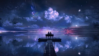 Moonlit Piano Dreams on Starlit Waters - free fantasy wallpaper 5120×2880