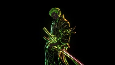 Neon Swordmaster: Zoro's Blade Shines - free dark wallpaper 5120×2880