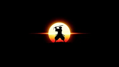 Samurai Silhouette at Sunset - free dark wallpaper 5120×2880