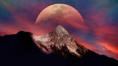 Blood Moon Over Snowy Peak at Twilight - free nature wallpaper 5120×2880