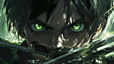 Emerald Gaze: Eren's Determination in 5K - free anime wallpaper 5120×2880