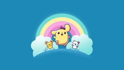 Pompompurin's Rainbow Cloud Adventure with Friends - free anime wallpaper 7680×4320
