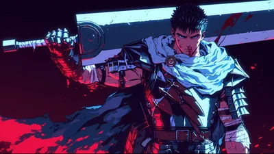 Guts The Berserker Warrior In Crimson Glory - free anime wallpaper 5120×2880