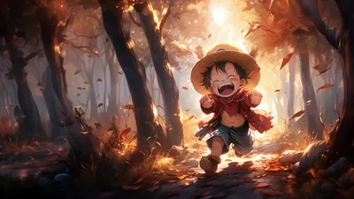 Chibi Luffy's Autumn Adventure in the Golden Forest - free anime wallpaper 3840×2160