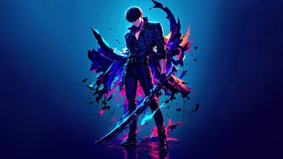 Sung Jinwoo: Shadow Awakens in Blue - free anime wallpaper 5120×2880
