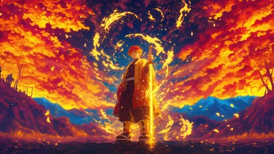 Zenitsu's Thunderous Inferno - 5K Fire Art - free anime wallpaper 5120×2880
