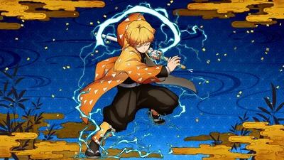 Zenitsu's Thunder Breathing Fury - free anime wallpaper 7680×4320