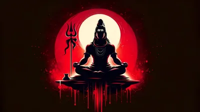 Shiva's Meditation: Divine Silhouette in Red - free dark wallpaper 7680×4320