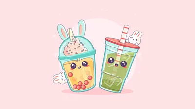 Adorable Boba Tea Friends on Pink - free anime wallpaper 3840×2160