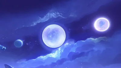 Celestial Tears: Three Moons Over Starlit Clouds - free fantasy wallpaper 5120×2880