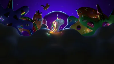 Magical Unicorn Night: Kawaii Monsters in the Clouds - free fantasy wallpaper 3840×2160
