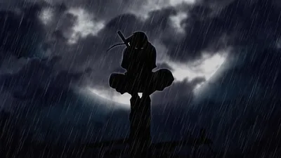 Itachi's Stormy Silhouette in the Rain - free dark wallpaper 5120×2880