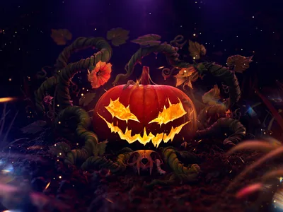 Haunted Jack O'Lantern's Evil Glow - free art & design wallpaper 7680×5760