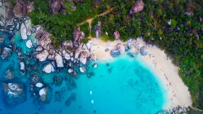 Turquoise Paradise: Coastal Haven From Above - free nature wallpaper 3500×1967