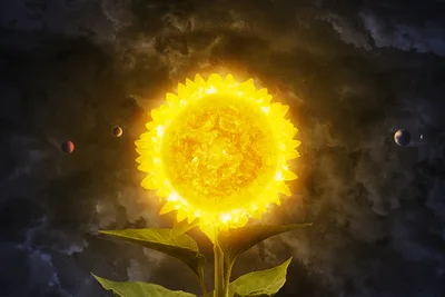 Cosmic Sunflower: Where Planets Bloom - free space wallpaper 7360×4912