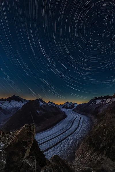 Alpine Night: Star Trails Over Aletsch Glacier - free nature wallpaper 3648×5472