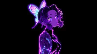 Shinobu's Neon Glow: Purple Butterfly Wings - free anime wallpaper 5120×2880