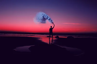 Silhouette at Dusk: Pink Sky and Smoke - free photography wallpaper 5184×3456