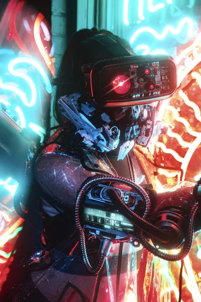 Neon Cyborg: Augmented Reality Interface - free sci-fi wallpaper 4000×6000