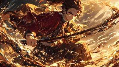 Tanjiro's Flaming Sword Dance - Demon Slayer Action - free anime wallpaper 5120×2880