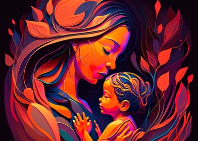Radiant Bond: A Mother's Love in Vivid Hues - free art & design wallpaper 3840×2743