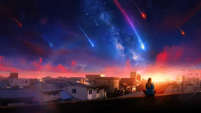 Dreaming Among Falling Stars at Sunset - free fantasy wallpaper 3840×2160