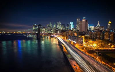 Manhattan's Glowing Night: Stars Over the Bridge - free city & urban wallpaper 3840×2400
