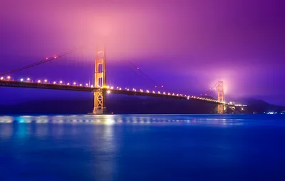 Golden Gate Bridge Night Lights in Pink and Blue - free city & urban wallpaper 5616×3564