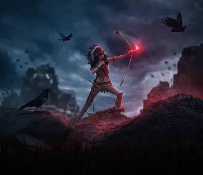 Tribal Archer's Crimson Hunt - free nature wallpaper 3840×3316