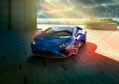 Blue Huracan EVO RWD Aesthetic Harbor Sunset - free cars & vehicles wallpaper 3840×2709