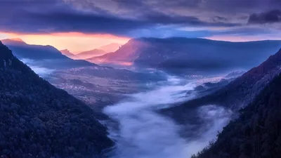 Misty Valley Sunrise Over Alpine Villages - free nature wallpaper 5000×2812