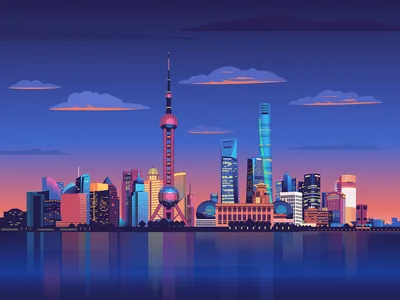 Shanghai Skyline at Twilight - Digital Illustration - free city & urban wallpaper 4800×3600
