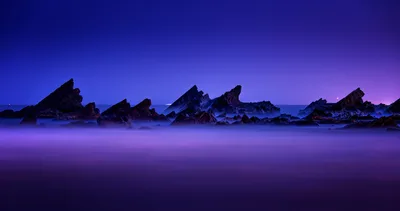 Purple Dusk Over Rocky Shores - free nature wallpaper 7343×3867
