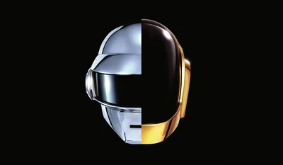 Daft Punk Helmet: Silver and Gold Divide - free dark wallpaper 9600×5593