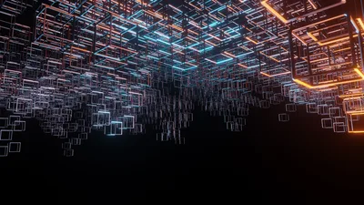 Neon Cubes Suspended in Digital Space - free abstract wallpaper 3840×2160