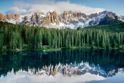 Alpine Mirror: Karersee Lake Reflections - free nature wallpaper 5472×3648