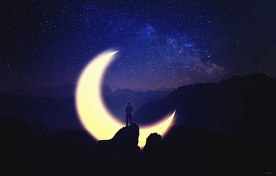Dreamer Under the Crescent Moon - free fantasy wallpaper 3840×2456