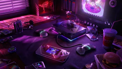 Neon Gaming Command Center: ASUS ROG Retro Vibes - free technology wallpaper 3840×2160