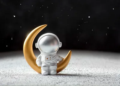 Astronaut on the Lunar Crescent - free space wallpaper 4999×3584
