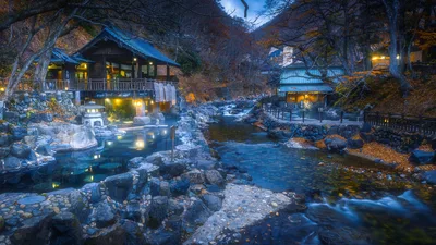 Takaragawa Onsen at Twilight - free city & urban wallpaper 7360×4140